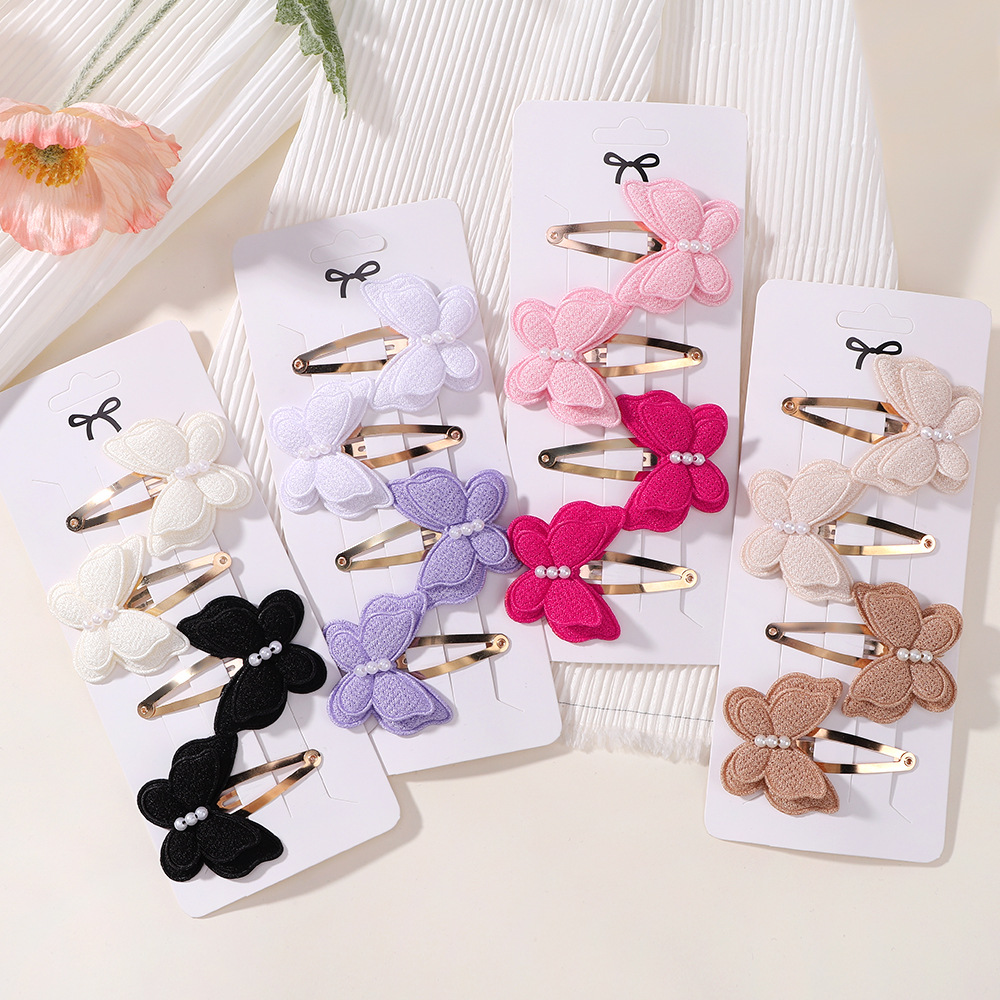 Baby Products Set - 4 ピース/セット蝶のヘアクリップセット女の子のための二重層弓かわいい前髪ヘアピン綿安全なキッズベビーヘアアクセサリーセット