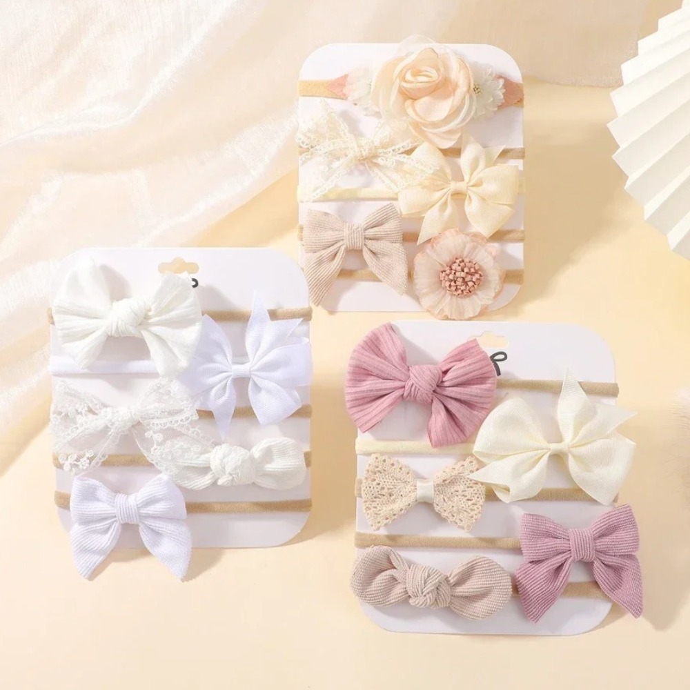 Baby Products Set - 5 個ベビーフラワーレースリボンヘッドバンド弾性ナイロン新生児ヘッドバンド女の子幼児ソフトヘアアクセサリーセット